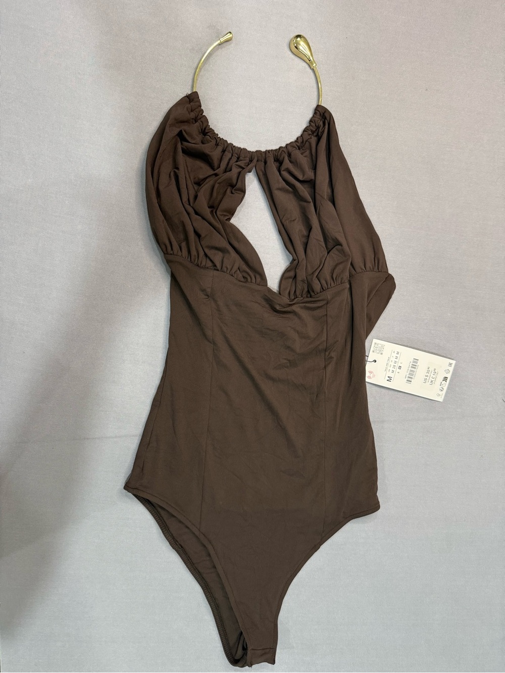 Zara Women’s Brown Solid One-Piece Swimsuit, Stretch, Size M Regular